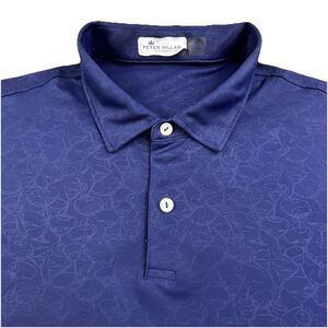 Peter Millar Featherweight Golf Polo Shirt Mens Large Blue Martini Drinks UPF 50